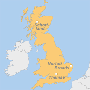 Karte: Hausbootferien Grobritannien, Hausboot-Urlaub